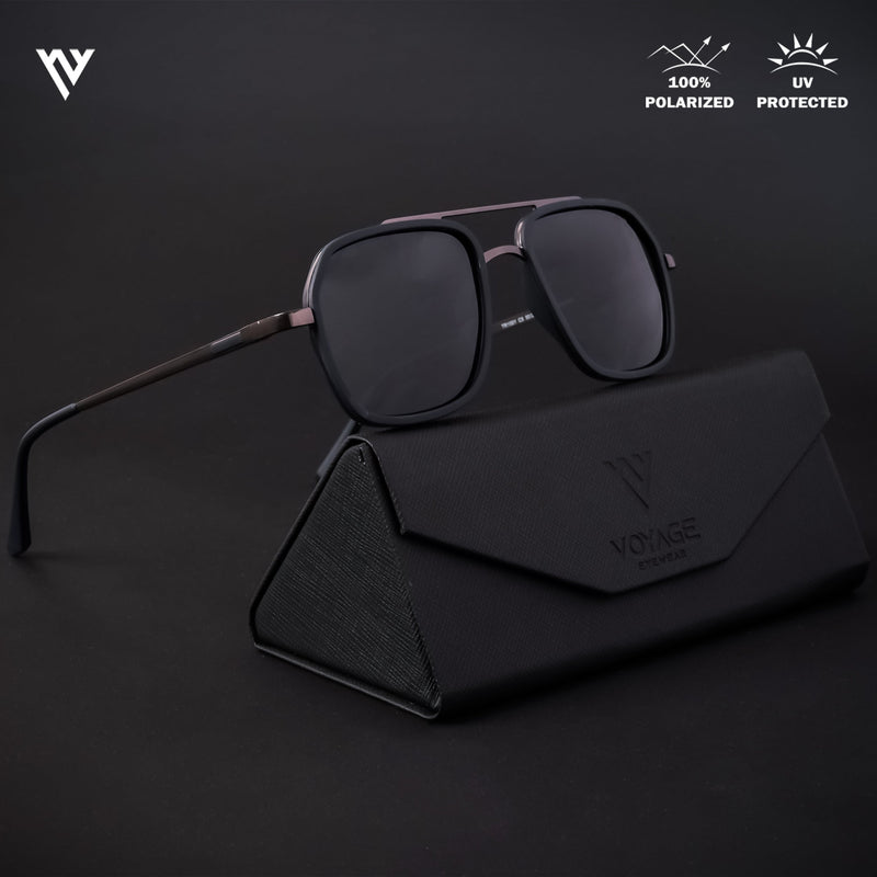 Grey & Navy Blue Polarized Wayfarer Sunglasses - PMG4315