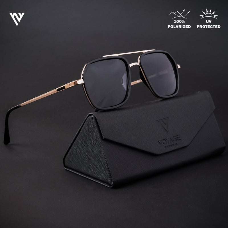 Wayfarer Golden & Shine Black Polarized Sunglasses - PMG4314