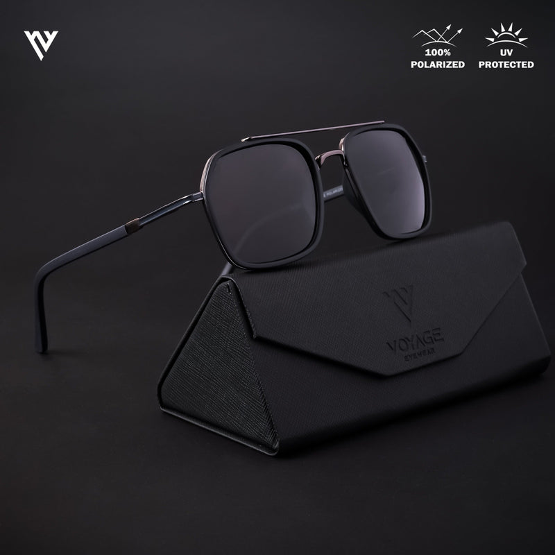 Grey & Navy Blue Polarized Wayfarer Sunglasses - PMG4483