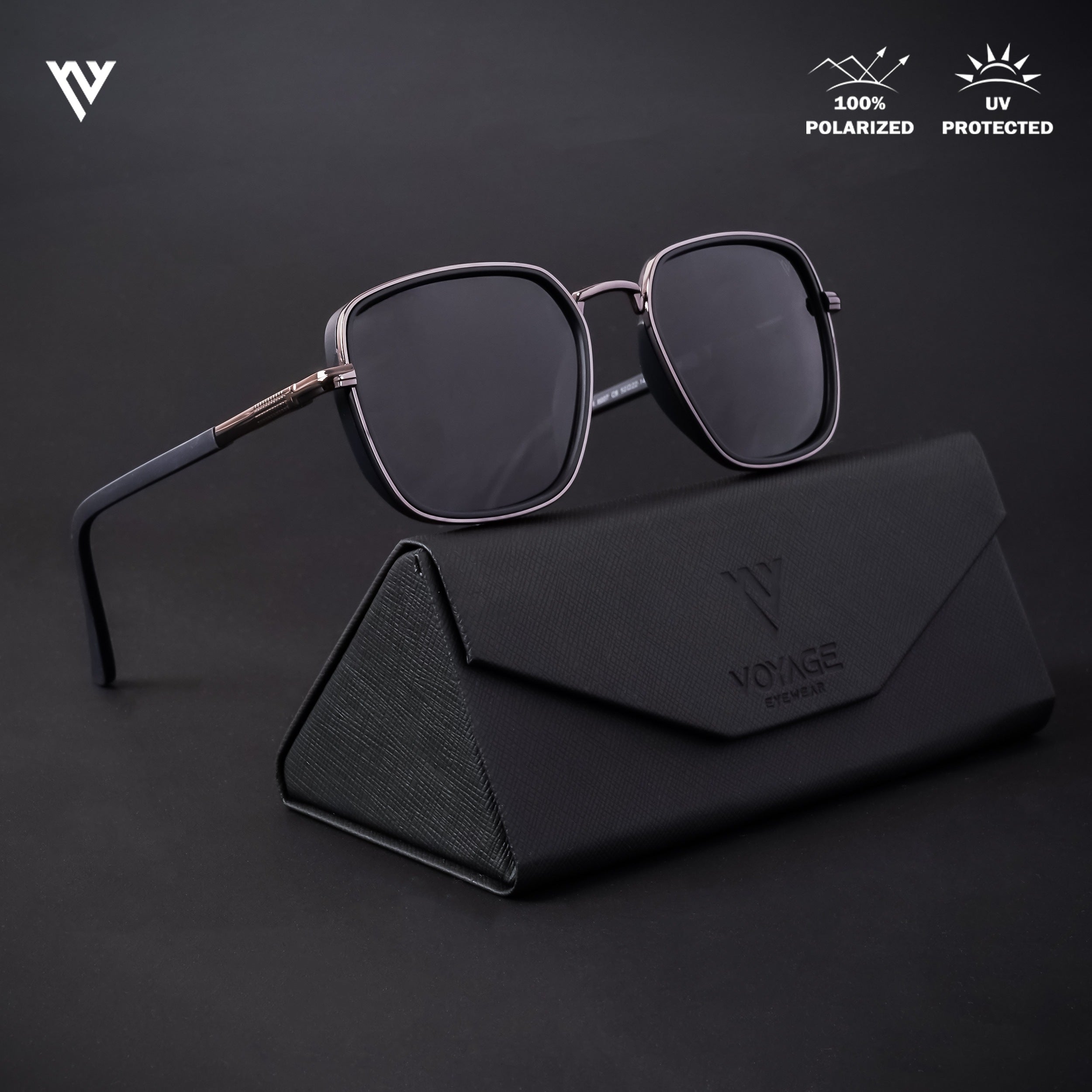 Voyage Exclusive Grey & Navy Blue Polarized Square Sunglasses for Men & Women - PMG4437