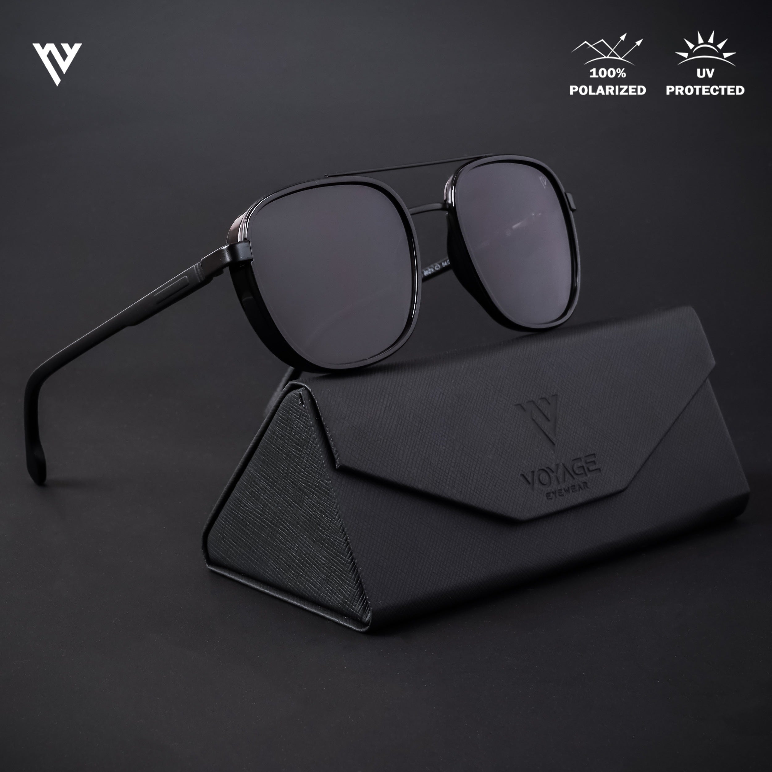 Voyage Exclusive Shine Black Polarized Wayfarer Sunglasses for Men & Women (TR8023PMG4438)