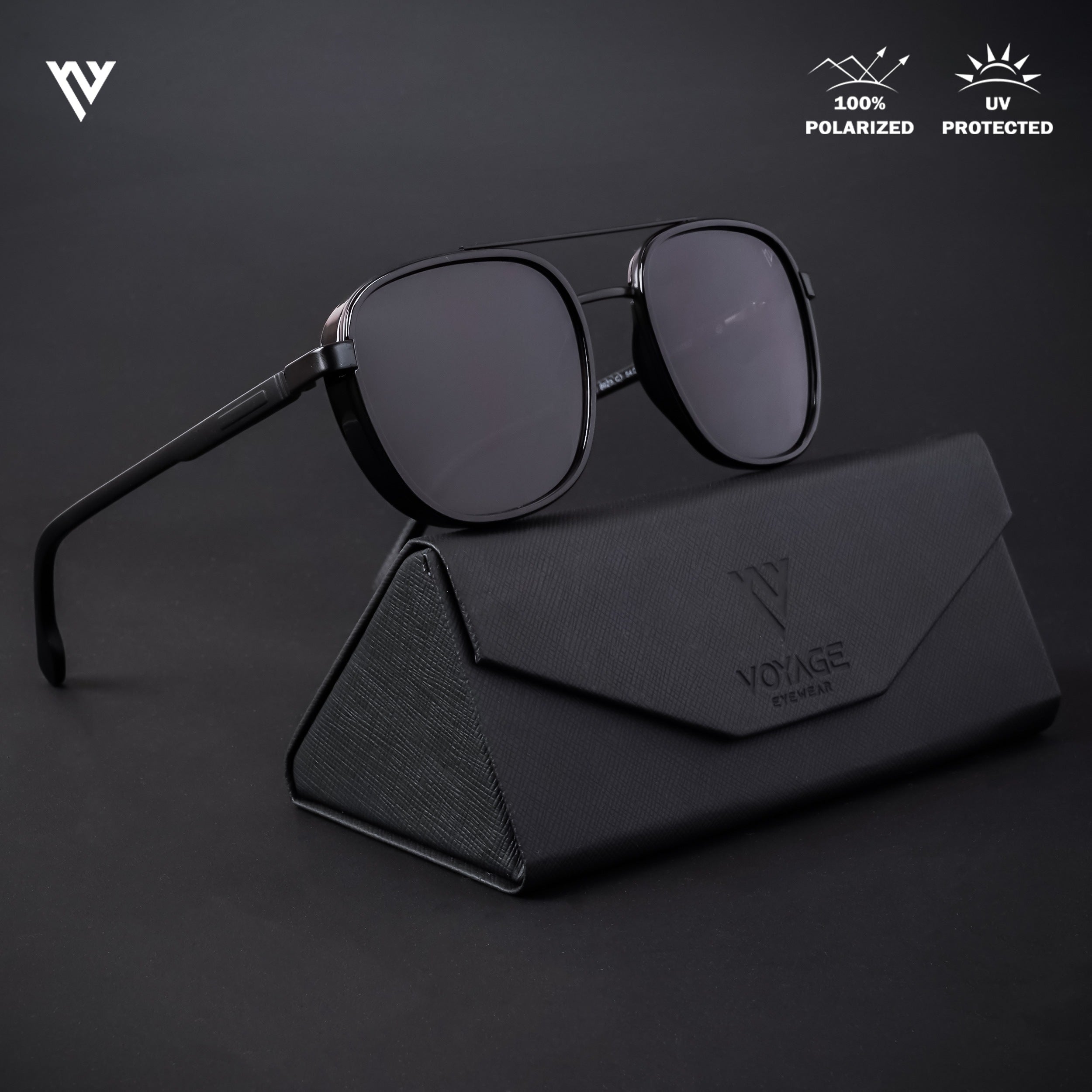 Photon | Shine Black Polarized Wayfarer Sunglasses (TR8023PMG4438)