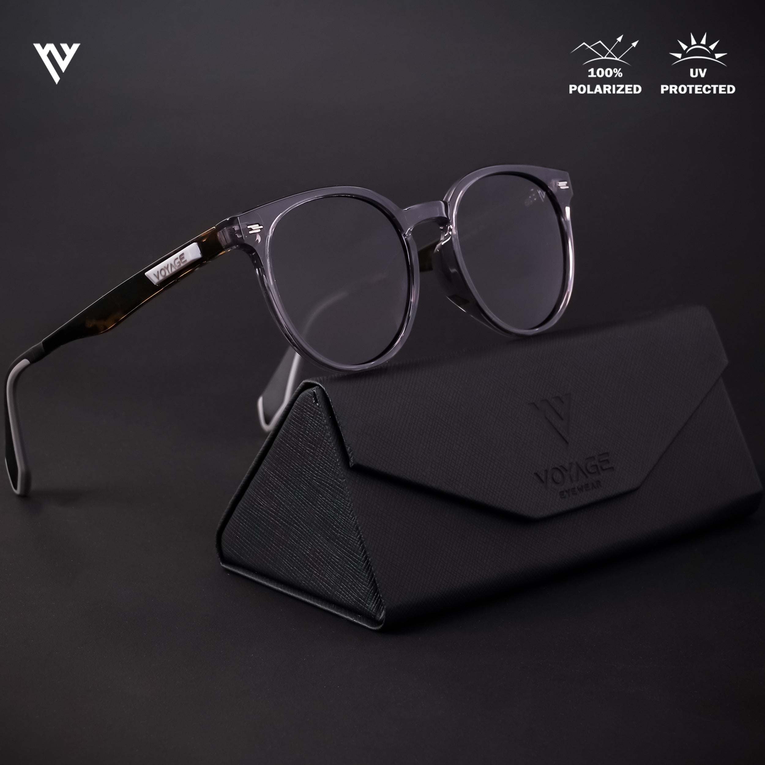 Voyage Active Grey Polarized Round Sunglasses for Men & Women - PMG4472