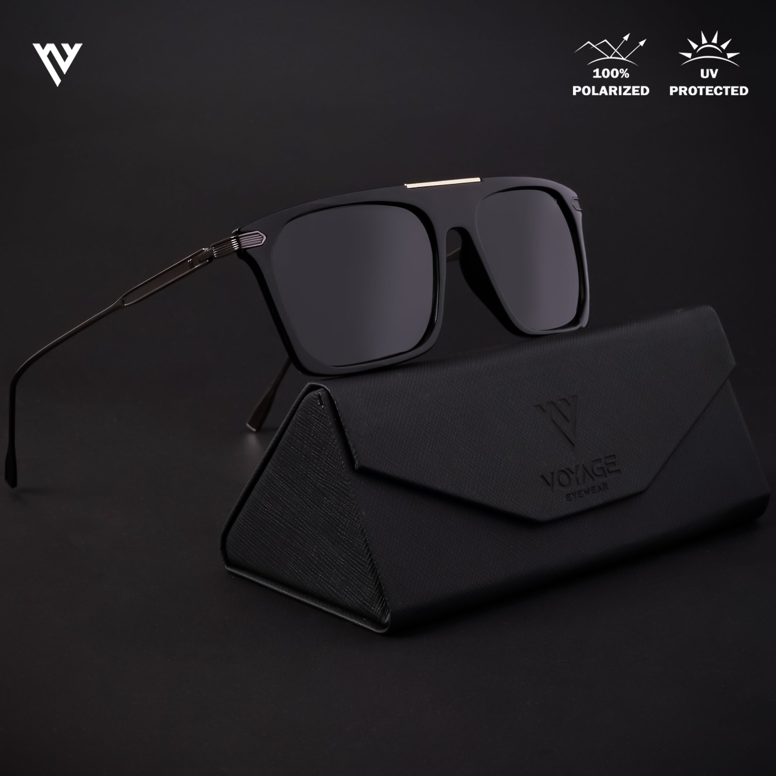 Voyage Exclusive Shine Black Polarized Wayfarer Sunglasses for Men & Women - PMG4450