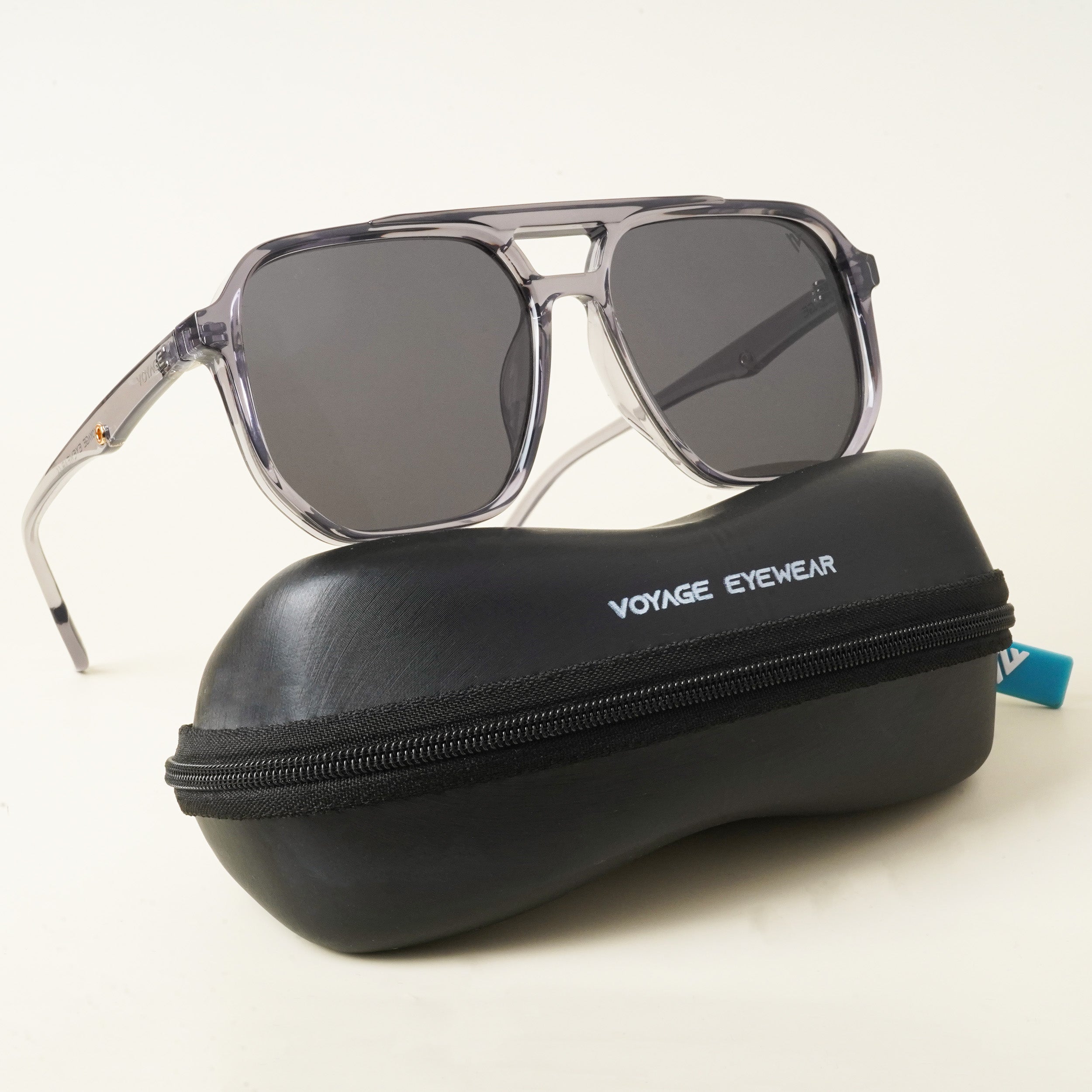 Voyage Wayfarer Polarized Sunglasses for Men & Women (Black Lens | Transparent Grey Frame - PMG5002)