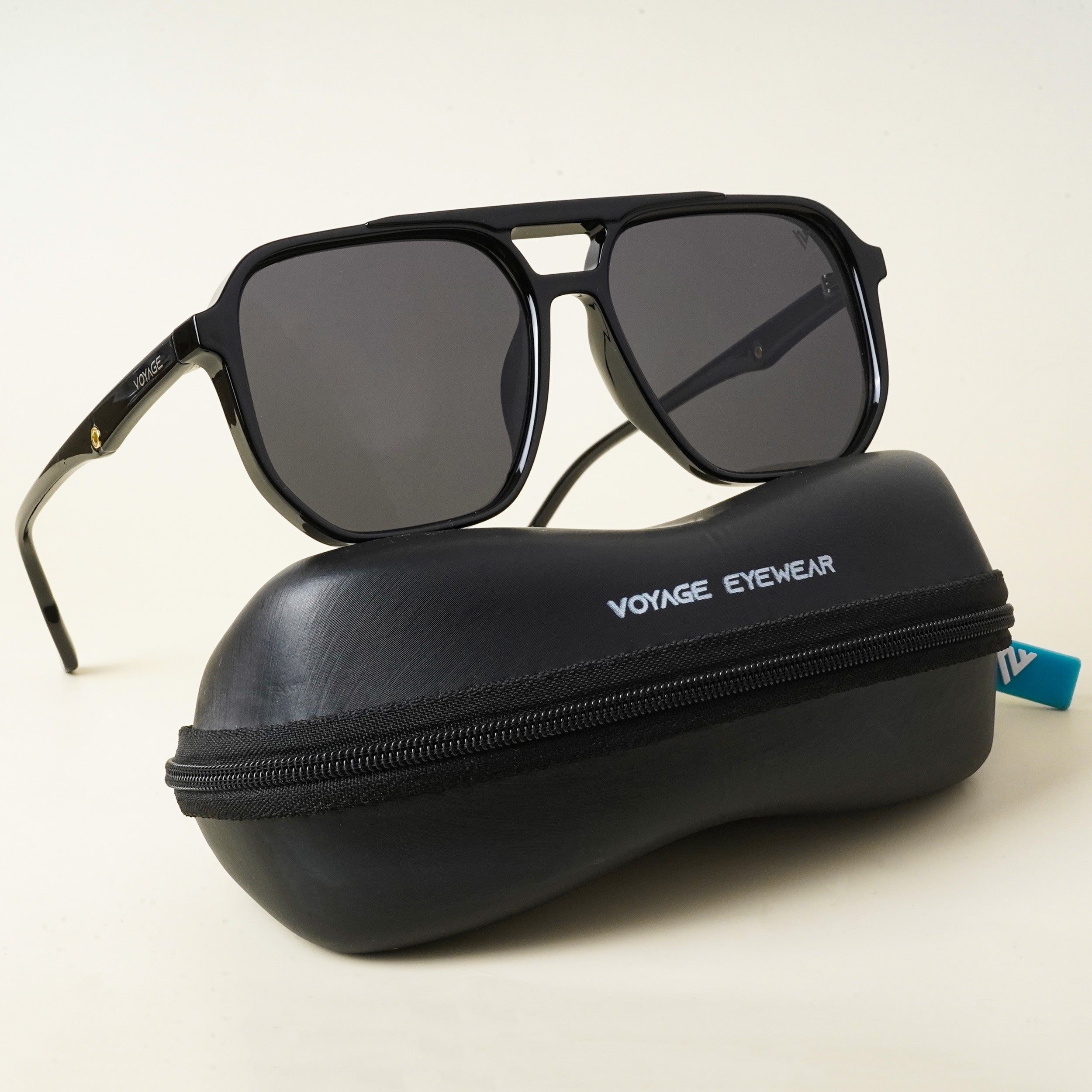 Voyage Wayfarer Polarized Sunglasses for Men & Women (Black Lens | Shine Black Frame - PMG4997)