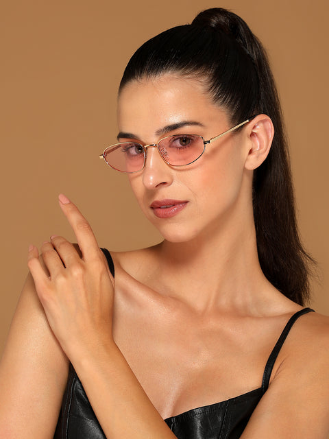 Oval Sunglasses for Men & Women (Pink Lens | Golden Frame - MG7150)