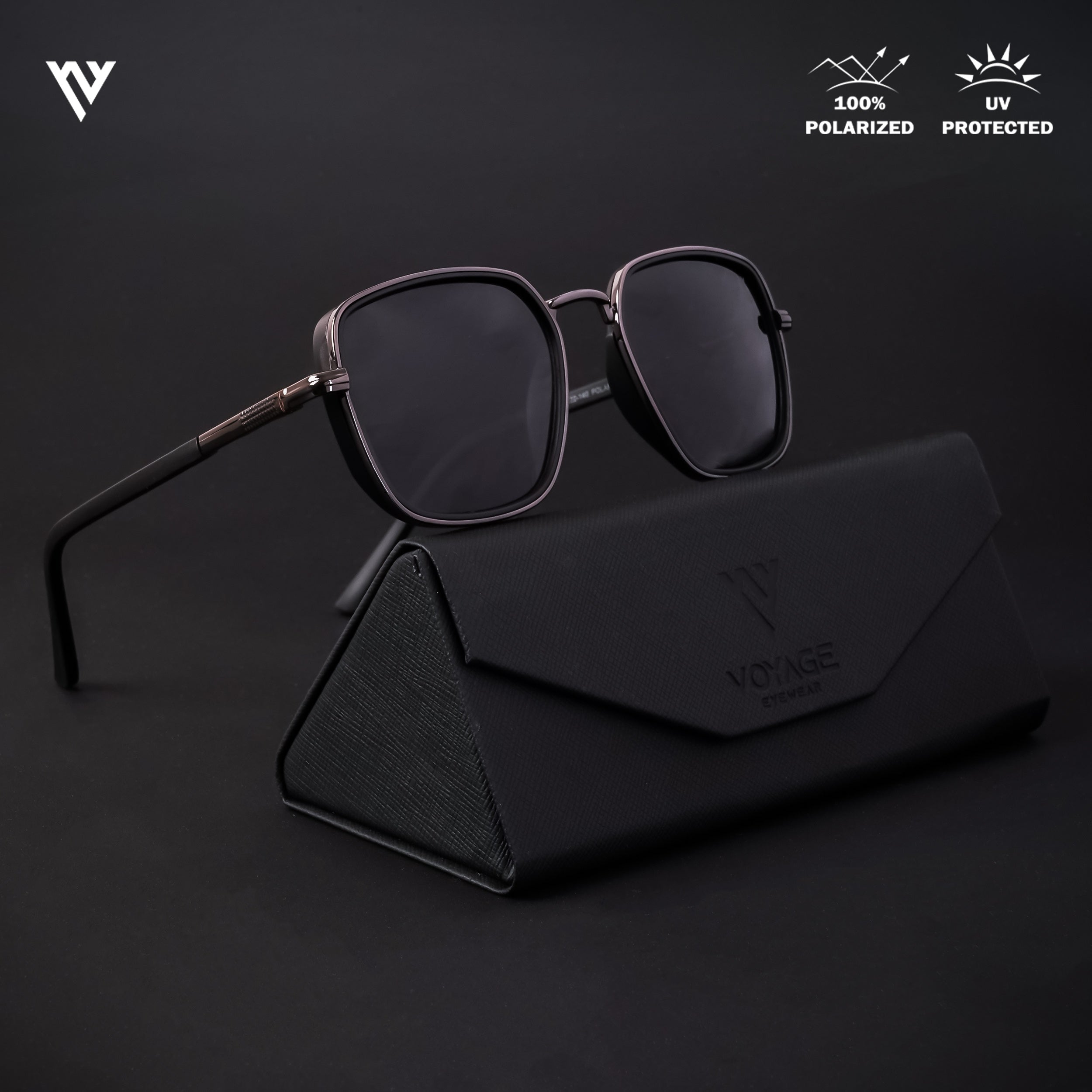 Voyage Exclusive Grey & Black Polarized Square Sunglasses for Men & Women - PMG4436