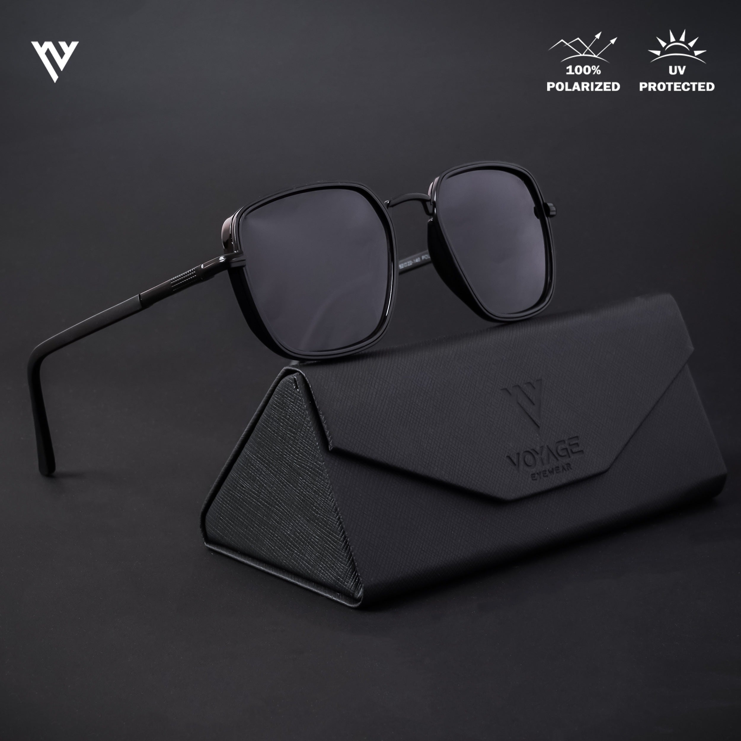Voyage Exclusive Black Polarized Square Sunglasses for Men & Women (TR8007PMG4433)