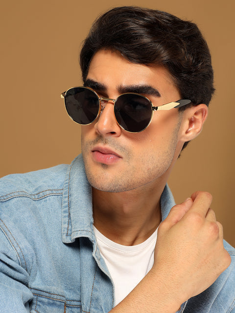 Round Sunglasses for Men & Women (Grey Lens | Golden Frame - MG7143)
