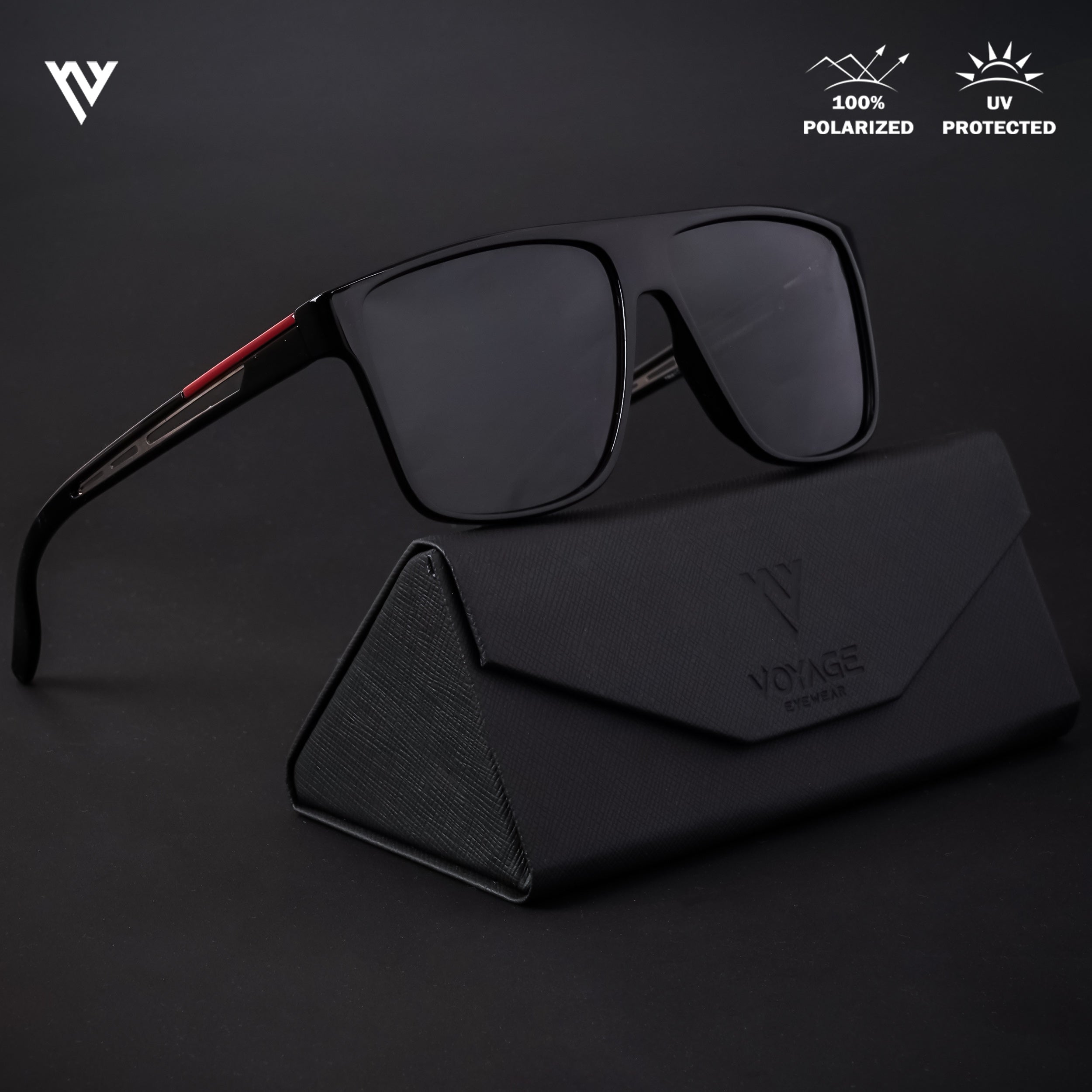 Voyage Exclusive Shine Black Polarized Wayfarer Sunglasses for Men & Women - PMG4307