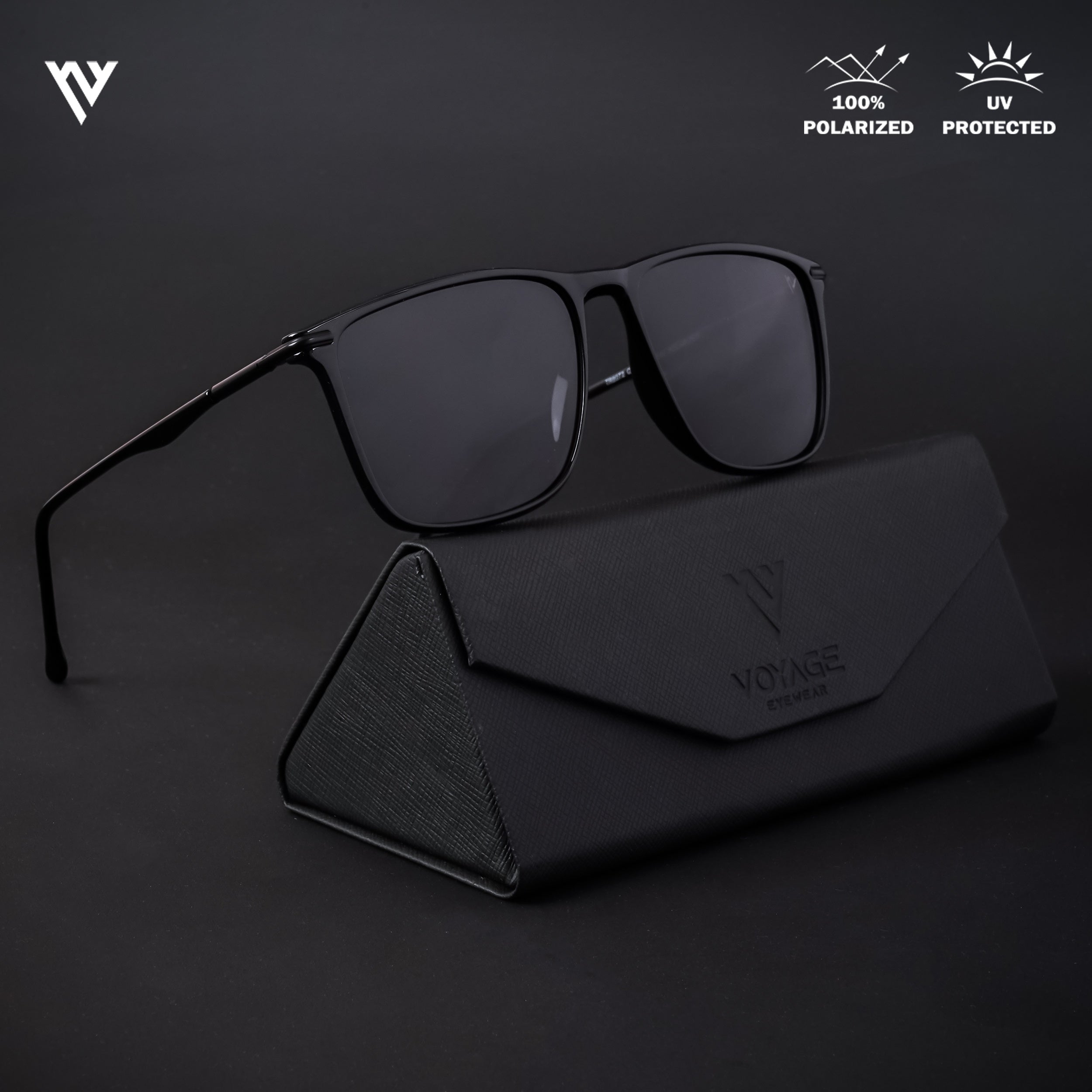 Voyage Exclusive Shine Black Polarized Wayfarer Sunglasses for Men & Women (TR8072PMG4302)