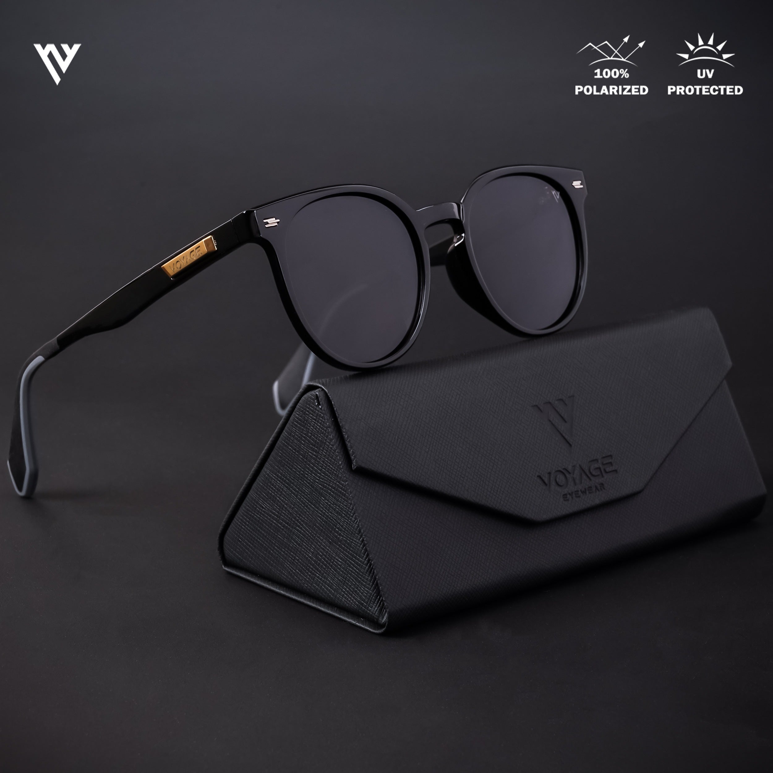 Voyage Exclusive Shine Black Polarized Round Sunglasses for Men & Women (894PMG4470)