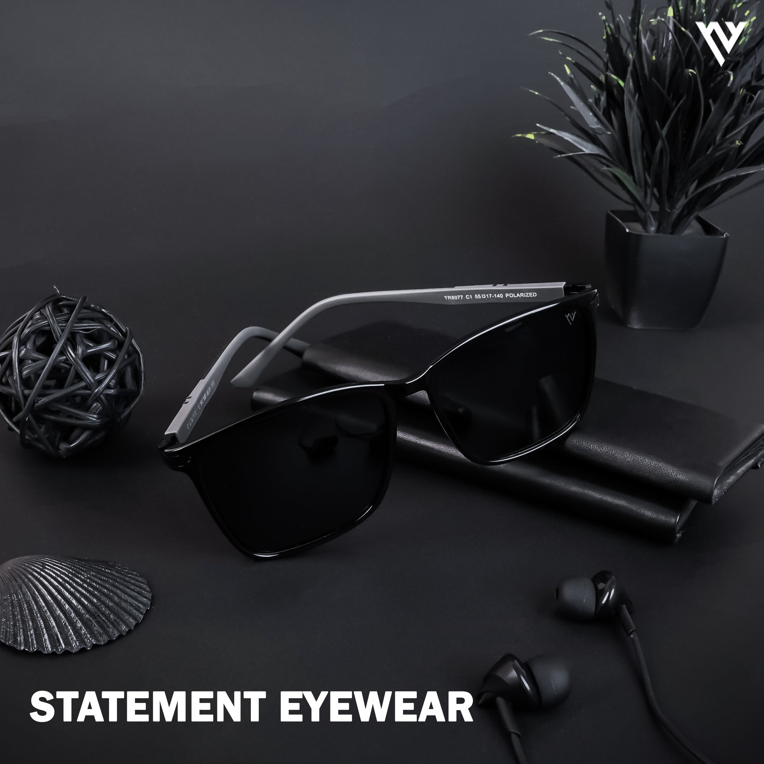 Shine Black Polarized Wayfarer Sunglasses (TR8077PMG4484)