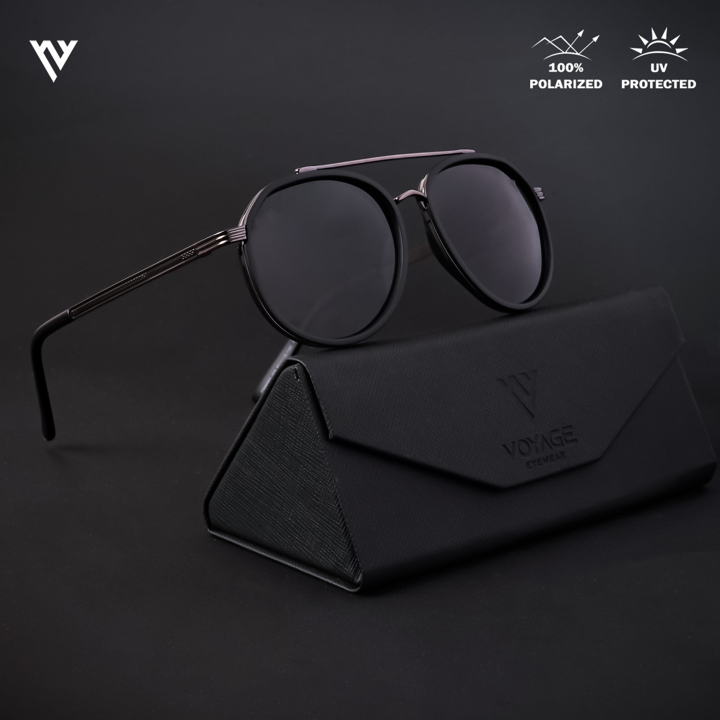 Voyage Exclusive Grey & Black Polarized Round Sunglasses for Men & Women (TR8087PMG4313)