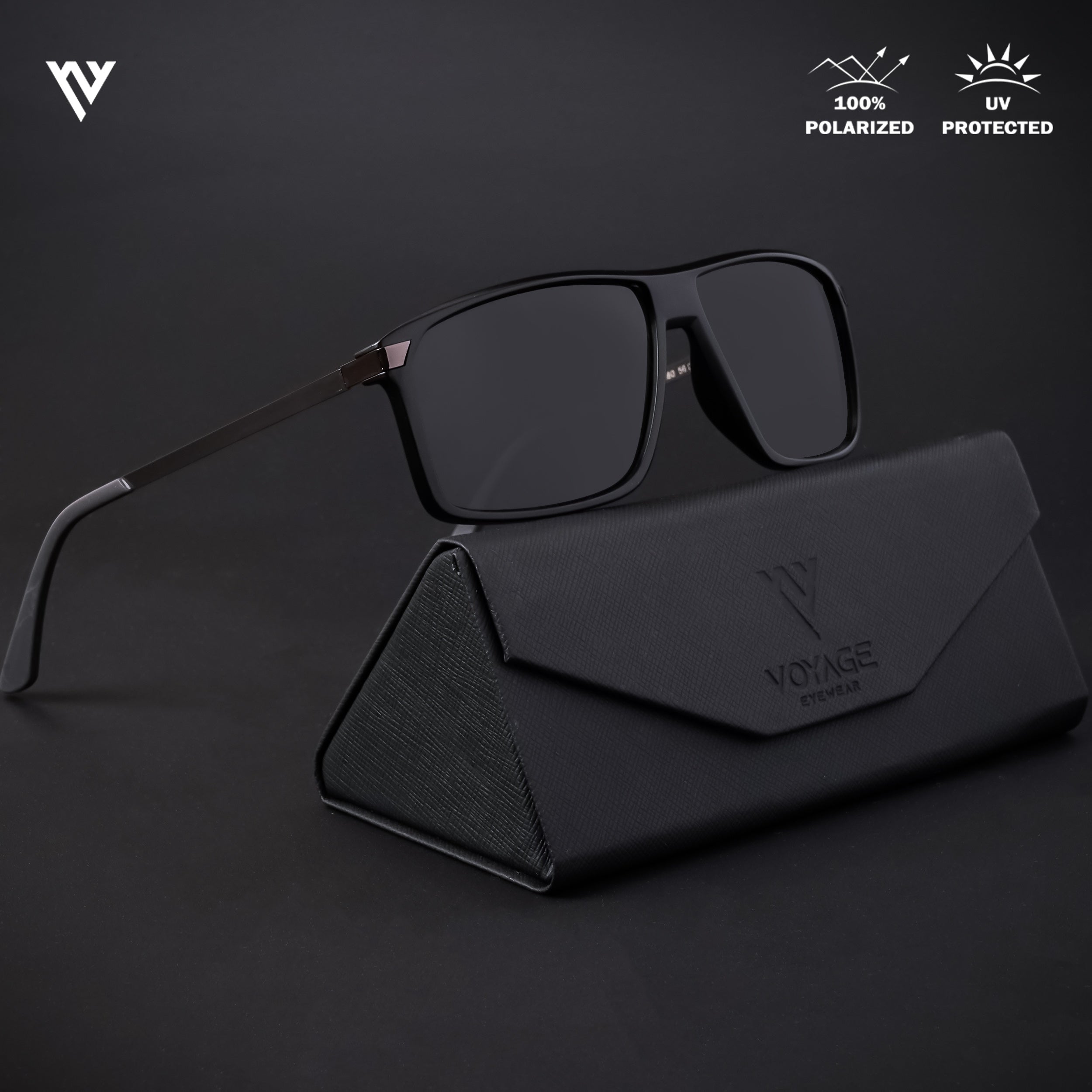 Voyage Exclusive Matt Black Polarized Wayfarer Sunglasses for Men & Women - PMG4447
