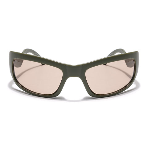 Wrap Around Sunglasses (Light Brown Lens | Olive Frame - MG5556)
