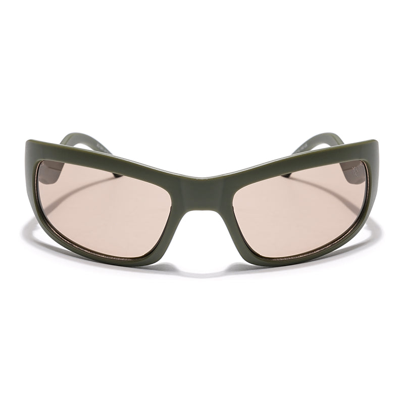 Wrap Around Sunglasses (Light Brown Lens | Olive Frame - MG5556)