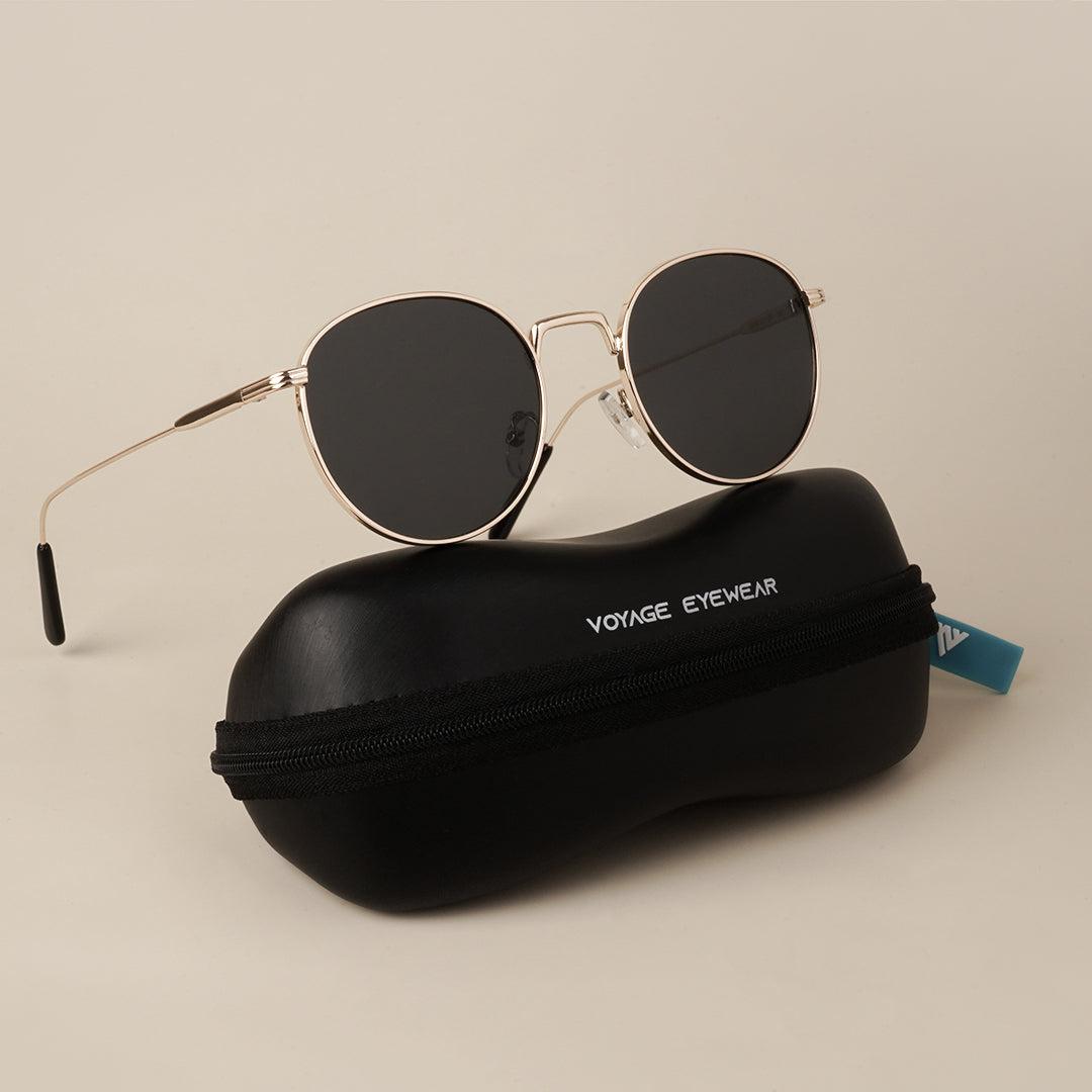 Voyage Round Black Golden Sunglasses - MG3050