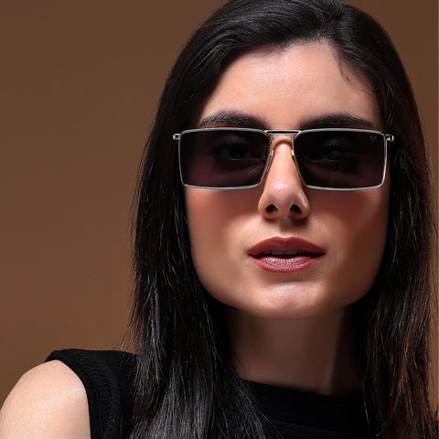 Golden Digger | Black Gold Rectangular Sunglasses - MG3572