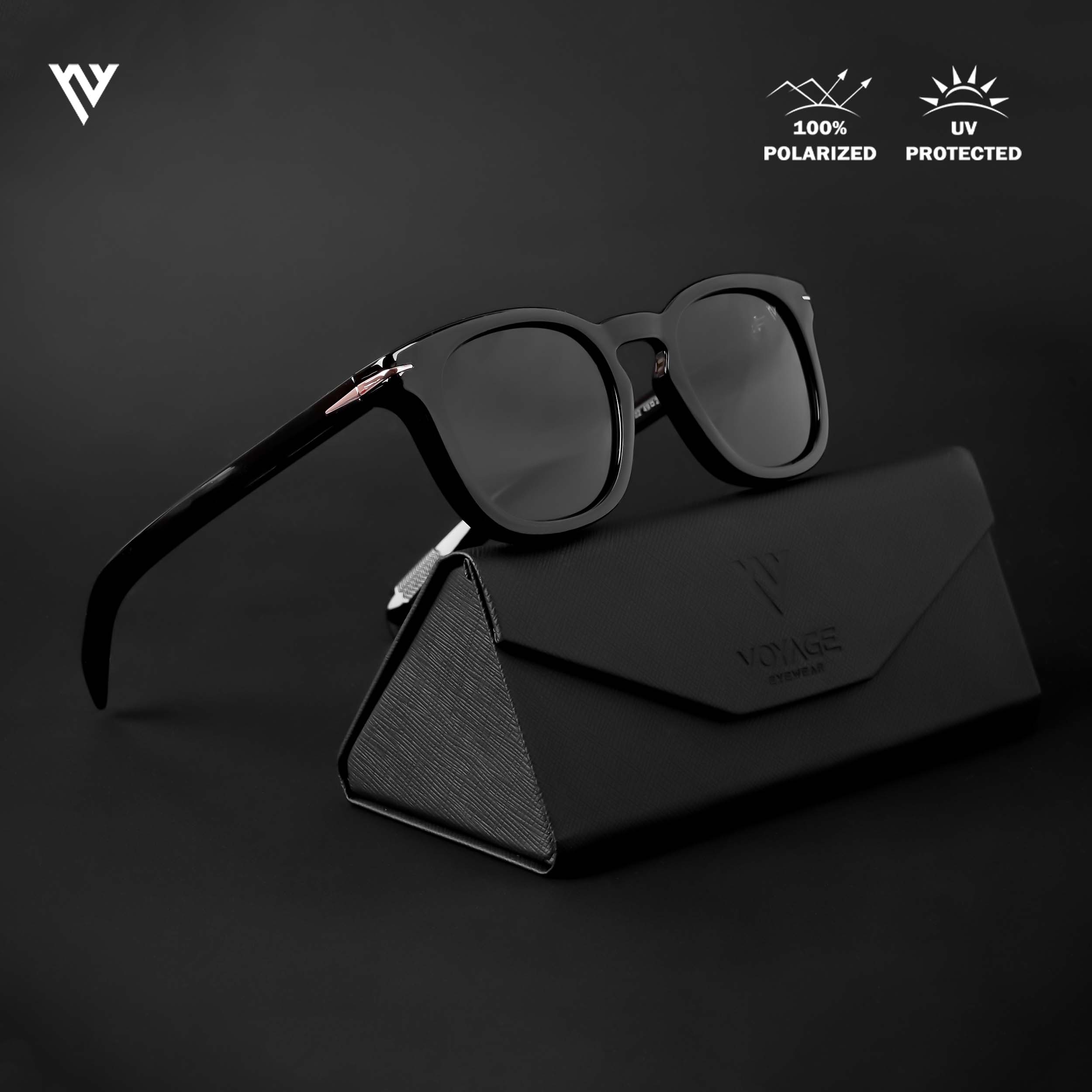 Voyage Exclusive Black Polarized Wayfarer Sunglasses for Men & Women - PMG4189