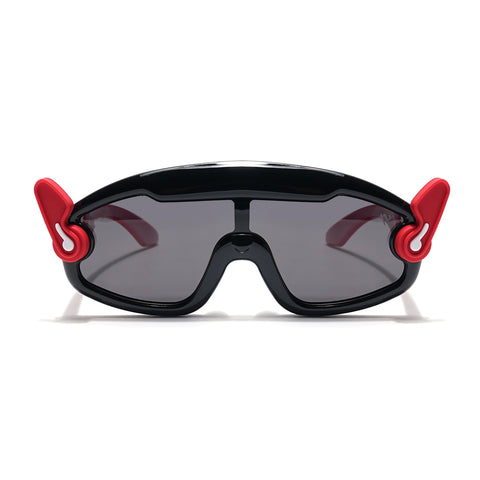 Wrap Around Sunglasses for Kids -6 yrs To 12 yrs (Black Lens | Black & Red Frame - PMG6084)