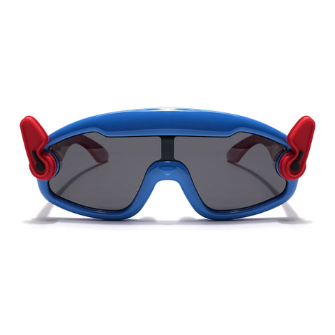 Wrap Around Sunglasses for Kids -6 yrs To 12 yrs (Black Lens | Blue & Red Frame - PMG6086)