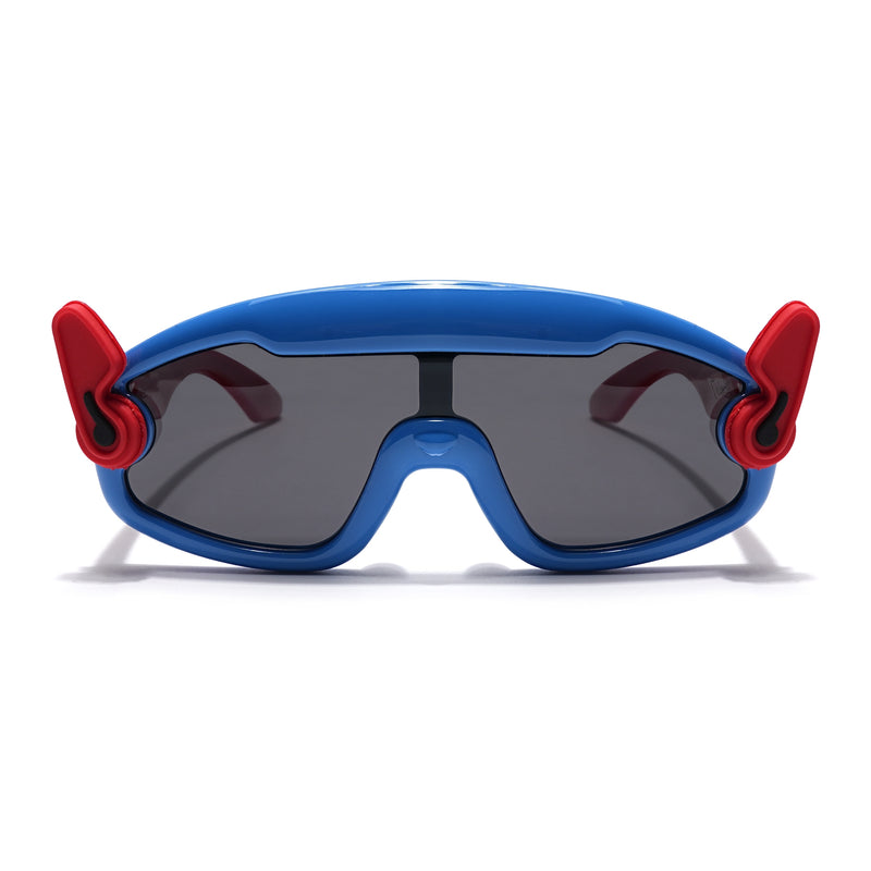 Wrap Around Sunglasses for Kids -6 yrs To 12 yrs (Black Lens | Blue & Red Frame - PMG6086)