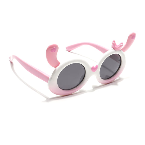 Round Sunglasses for Kids -6 yrs To 12 yrs (Black Lens | White & Pink Frame - PMG6091)