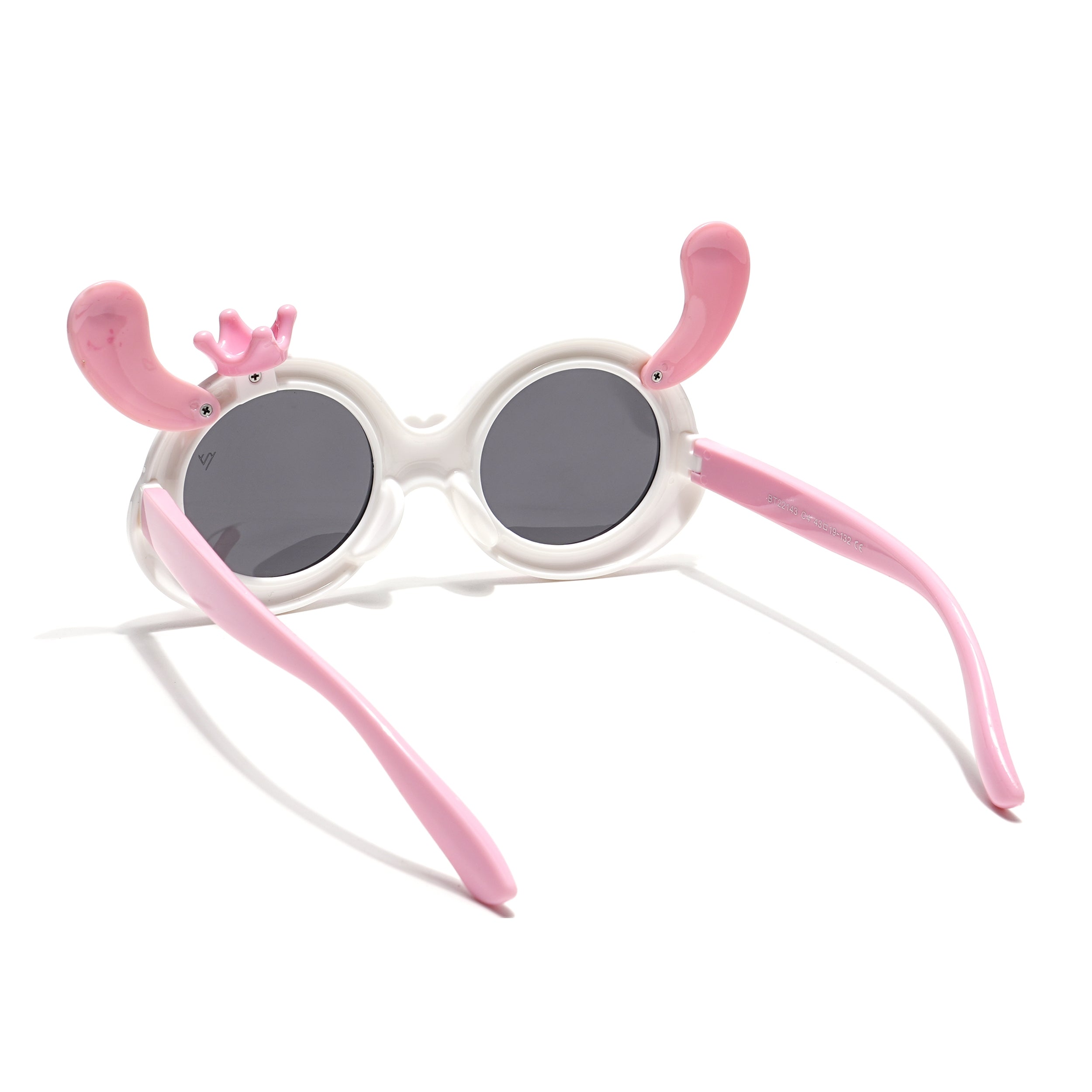 Round Sunglasses for Kids -6 yrs To 12 yrs (Black Lens | White & Pink Frame - PMG6091)