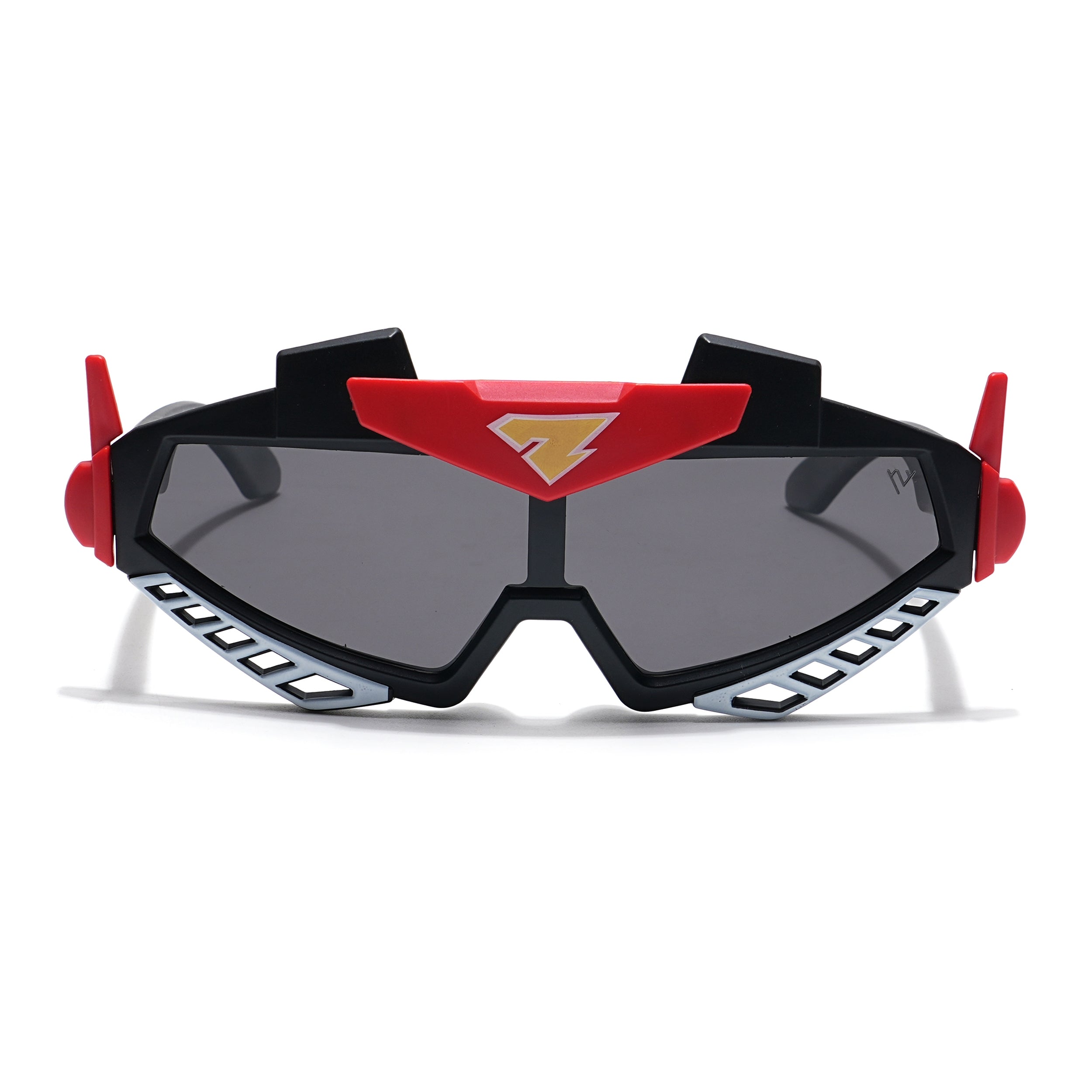 Wrap Around Sunglasses for Kids -6 yrs To 12 yrs (Black Lens | Black & Red Frame - PMG6080)