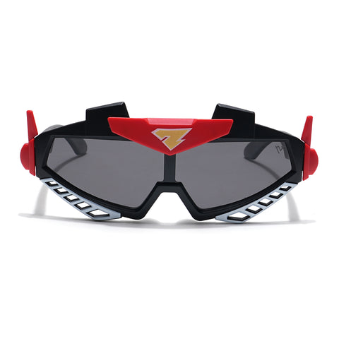 Wrap Around Sunglasses for Kids -6 yrs To 12 yrs (Black Lens | Black & Red Frame - PMG6080)