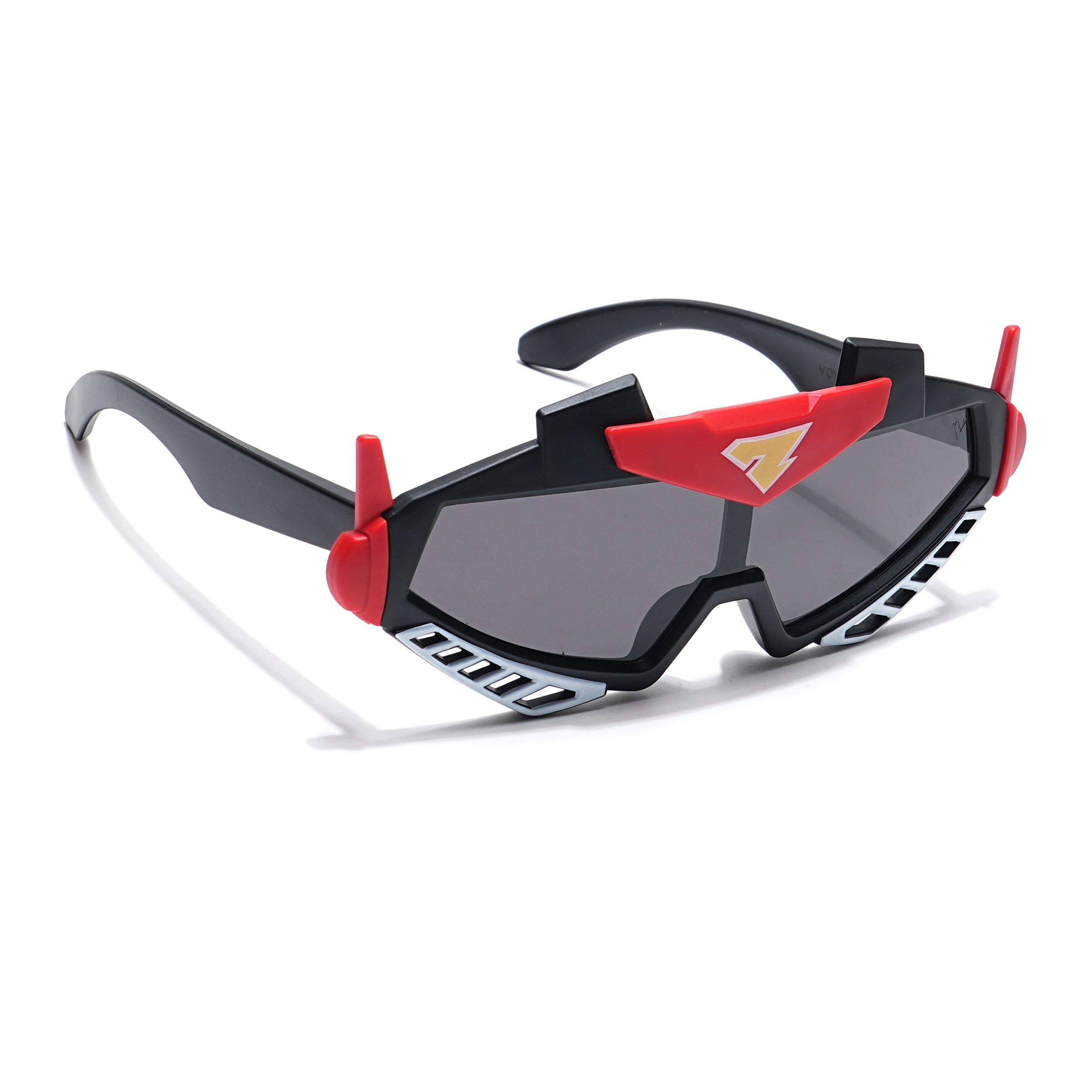 Wrap Around Sunglasses for Kids -6 yrs To 12 yrs (Black Lens | Black & Red Frame - PMG6080)