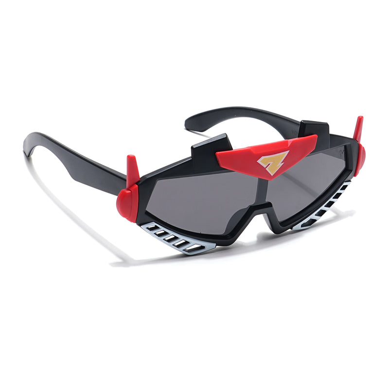 Wrap Around Sunglasses for Kids -6 yrs To 12 yrs (Black Lens | Black & Red Frame - PMG6080)