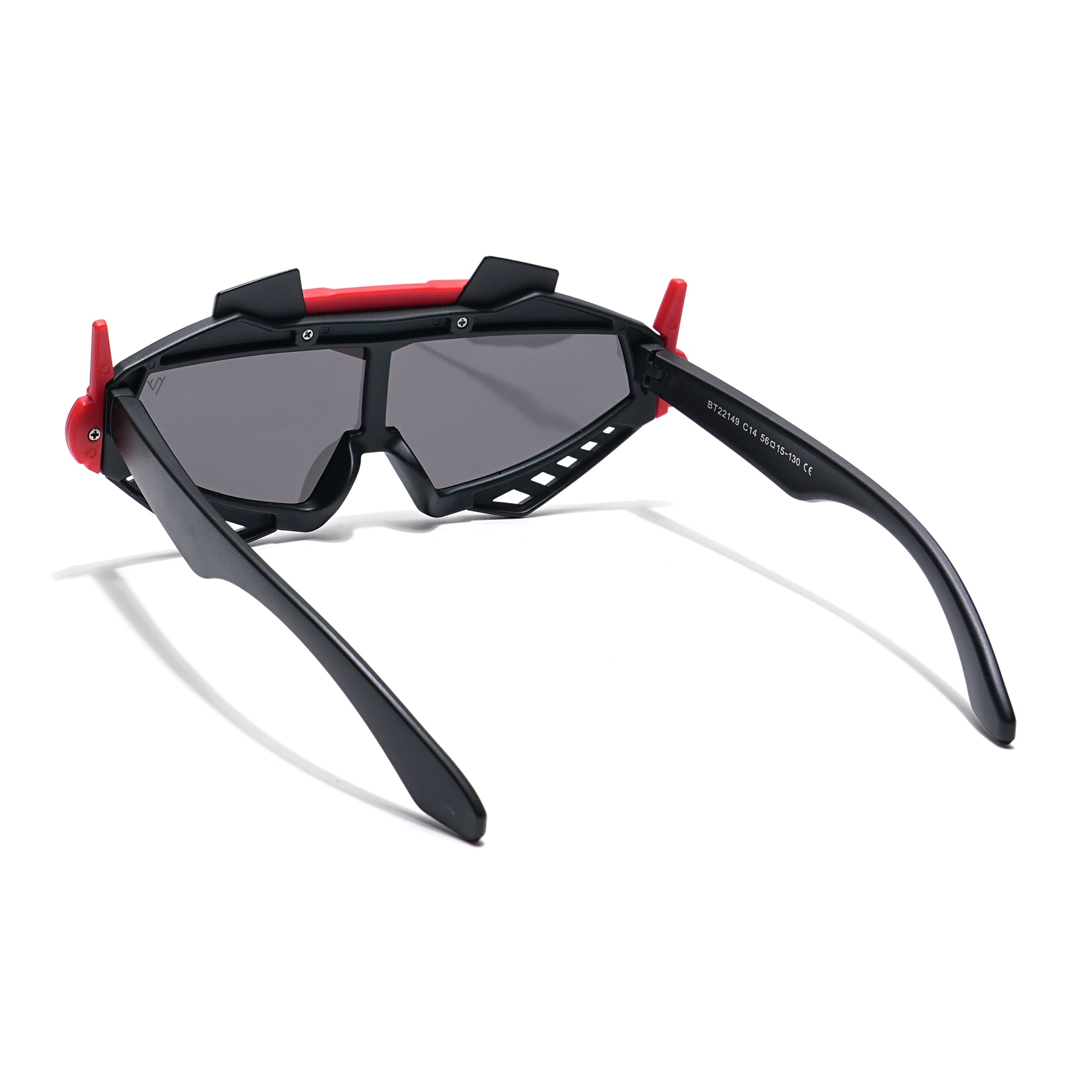 Wrap Around Sunglasses for Kids -6 yrs To 12 yrs (Black Lens | Black & Red Frame - PMG6080)