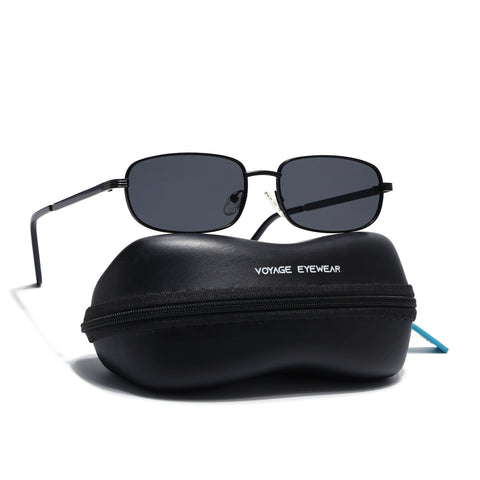 Vesper | Black Polarized Rectangle Sunglasses (Black Lens - PMG5845)
