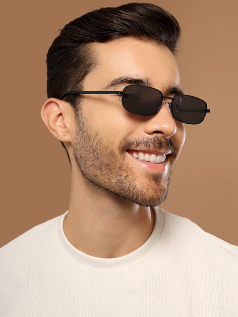 Vesper | Black Polarized Rectangle Sunglasses (Black Lens - PMG5845)
