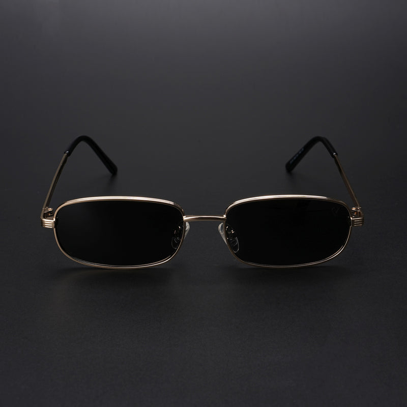 Vesper |  Golden Polarized Rectangle Sunglasses (Black Lens - PMG5846)