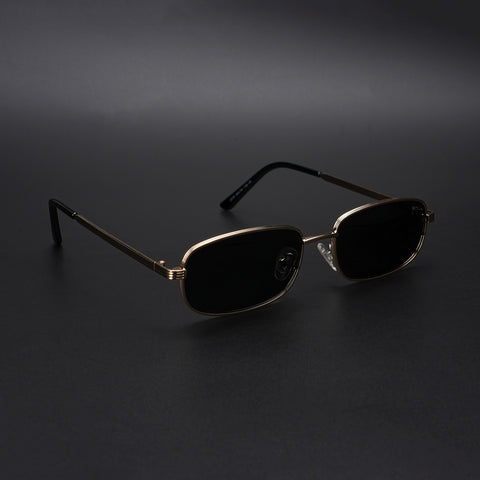 Vesper |  Golden Polarized Rectangle Sunglasses (Black Lens - PMG5846)
