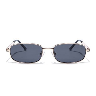 Vesper |  Golden Polarized Rectangle Sunglasses (Black Lens - PMG5846)