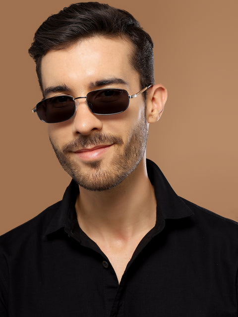 Vesper |  Golden Polarized Rectangle Sunglasses (Black Lens - PMG5846)