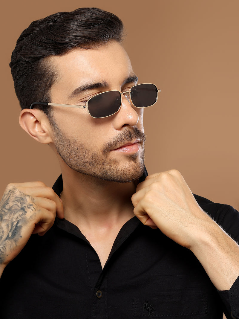 Vesper |  Golden Polarized Rectangle Sunglasses (Black Lens - PMG5846)