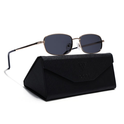 Vesper |  Golden Polarized Rectangle Sunglasses (Black Lens - PMG5846)