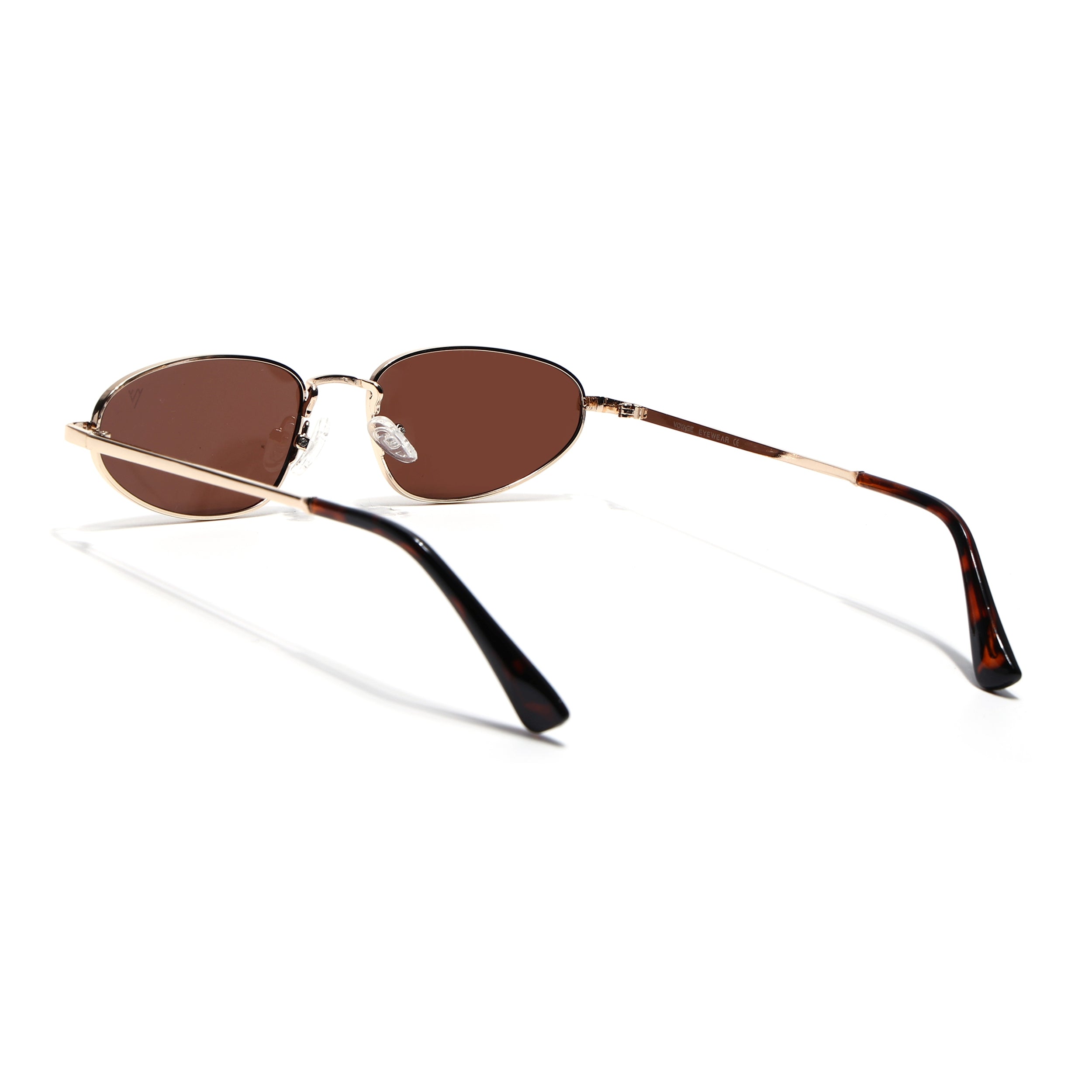 Oval Sunglasses for Men & Women (Brown Lens | Golden Frame - MG7147)