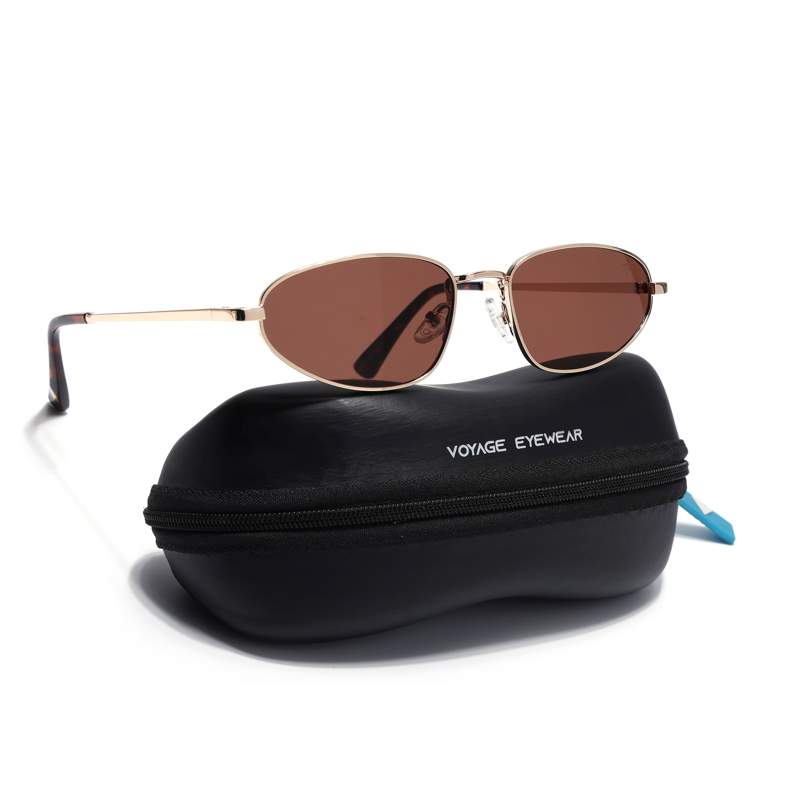 Oval Sunglasses for Men & Women (Brown Lens | Golden Frame - MG7147)