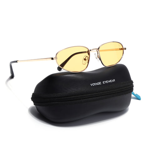 Oval Sunglasses for Men & Women (Saffron Lens | Golden Frame - MG7148)