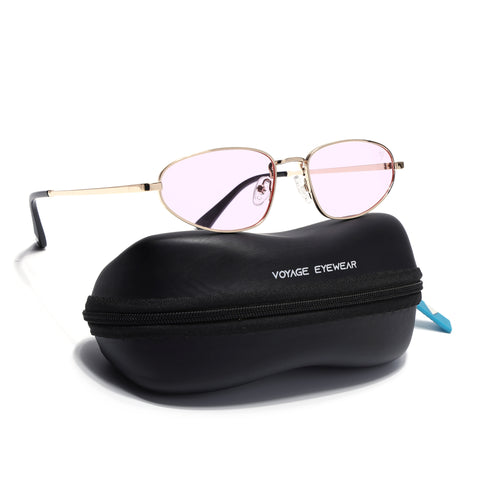 Oval Sunglasses for Men & Women (Pink Lens | Golden Frame - MG7150)