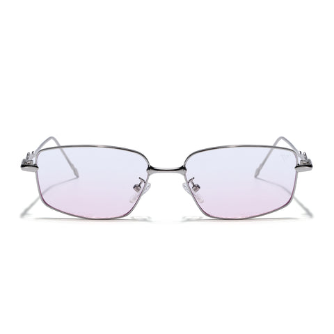 Rectangle Sunglasses for Men & Women (Pink Lens | Silver Frame - MG7824)