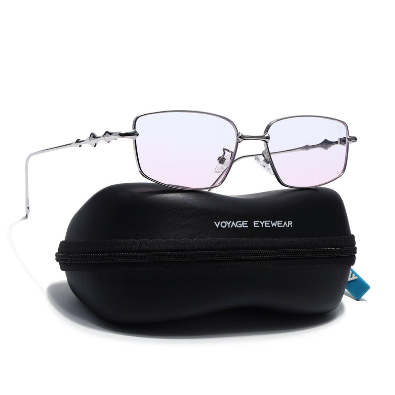 Rectangle Sunglasses for Men & Women (Pink Lens | Silver Frame - MG7824)