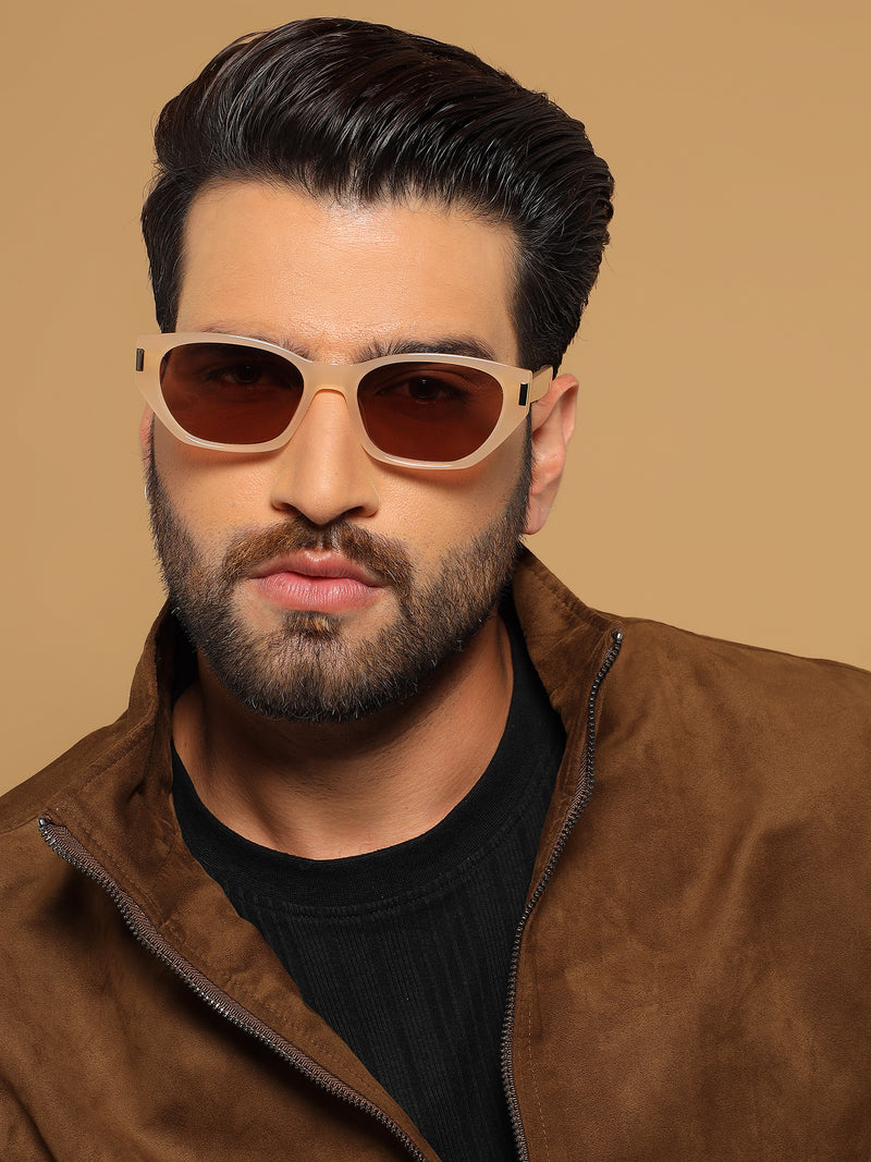 Rectangle Sunglasses for Men & Women (Brown Lens | Light Brown Frame - MG7263)